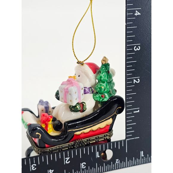 Vintage Ceramic Snowman Santa's Sleigh Frosty Hinged Trinket Box 3x2.5" - Picture 7 of 10